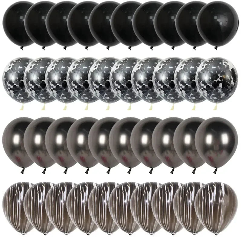 Black Metal Latex Confetti Balloons for 30th, 40th & 50th Birthday Celebrations