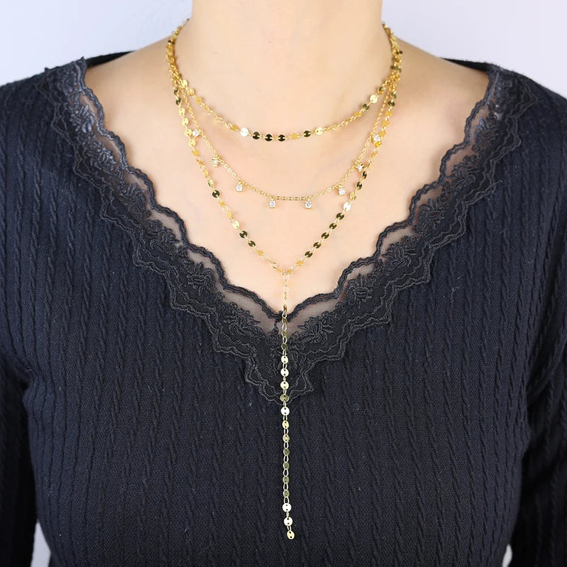 Fashion Special Water Drop Bling Oval CZ Choker Necklace Gold Color Lariat Long Bar Tear Drop Y Shape Long Tassel Women Jewelry