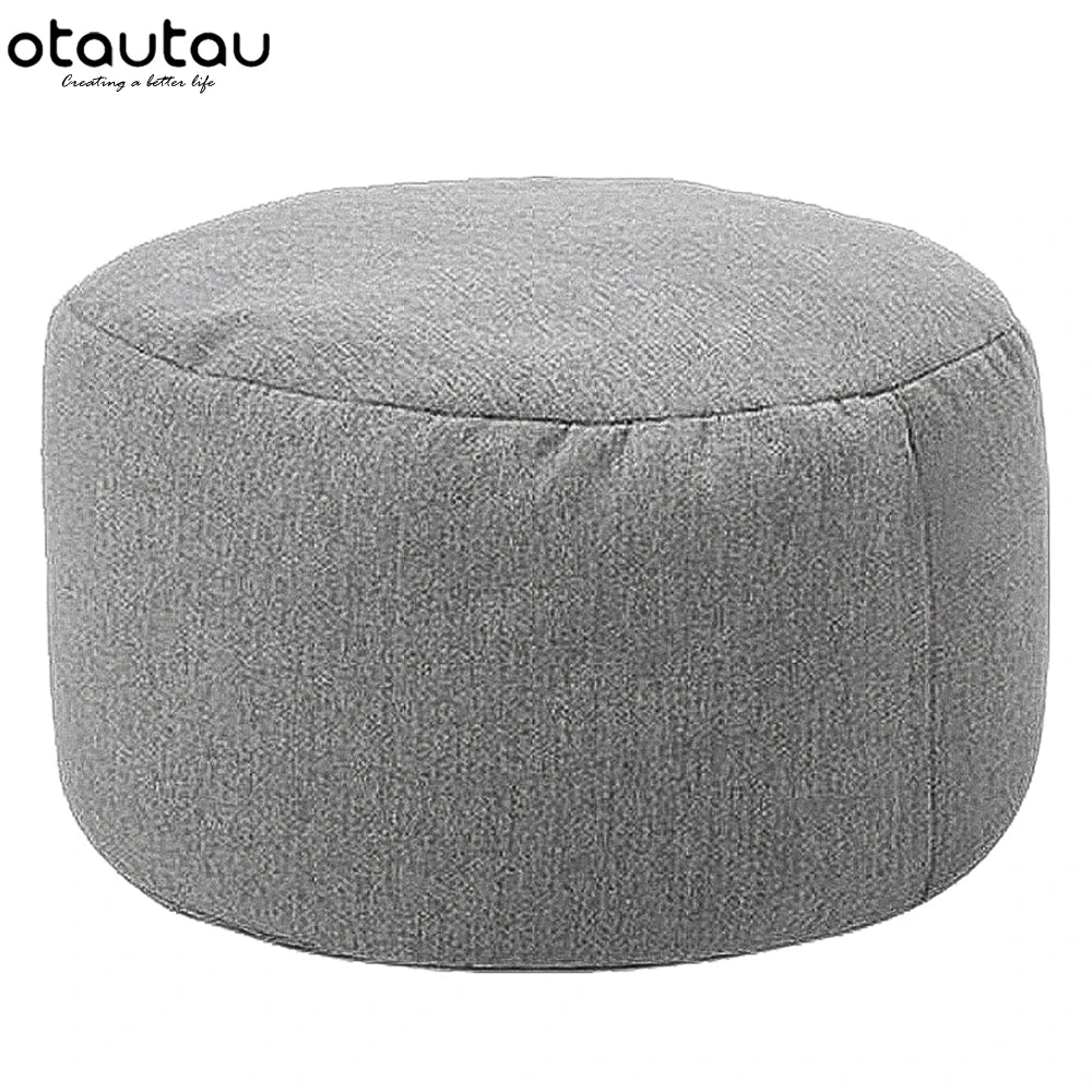 OTAUTAU Round Linen Bean Bag Ottoman