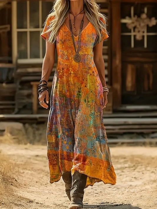 New Style Vintage V-Neck Floral Dress for Women