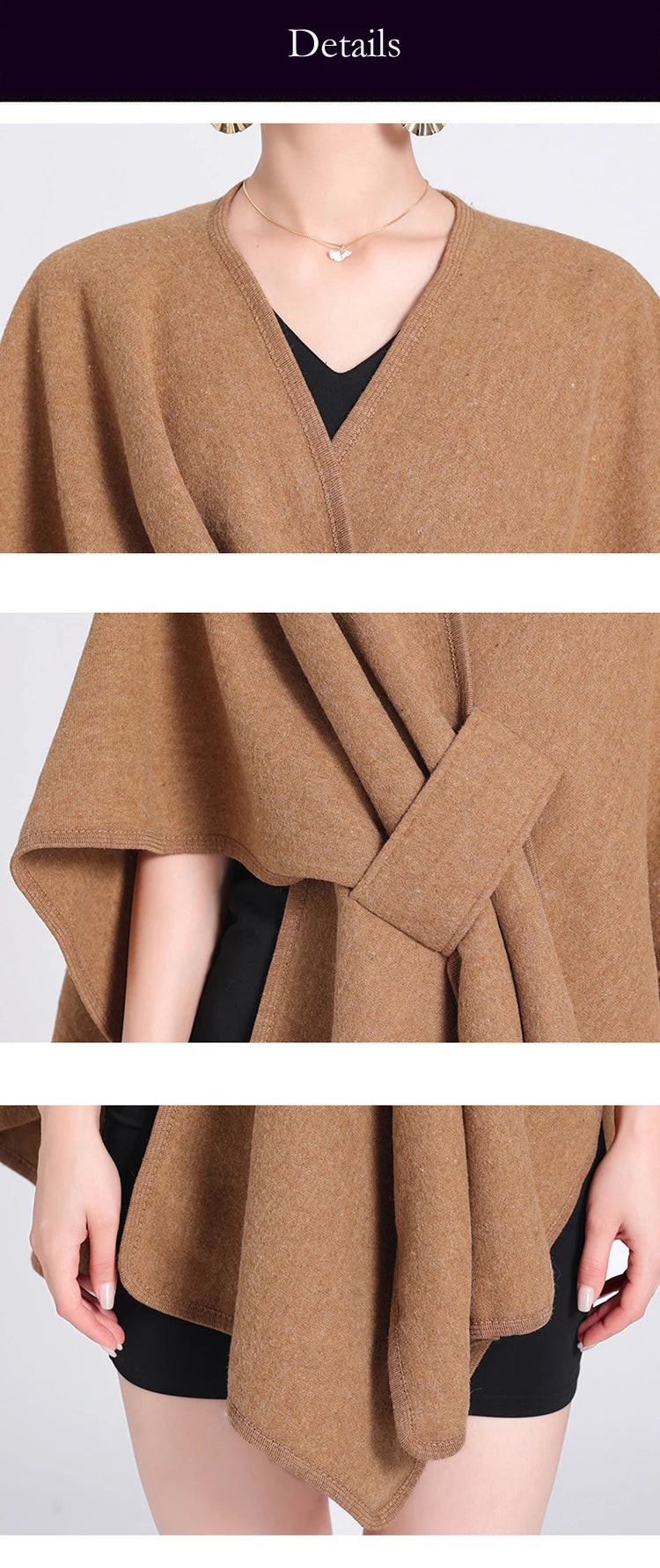 Fashion Side Strap Wool-Blend Poncho Cape – Autumn/Winter Women’s Cardigan Shawl Cloak