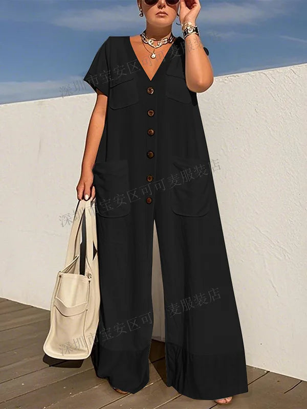 New Summer V-Neck Single-Breasted Women’s Jumpsuit