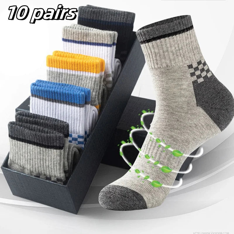 10 Pairs Breathable Cotton Sports Socks for Men – Bamboo Fiber Autumn & Winter Business Socks