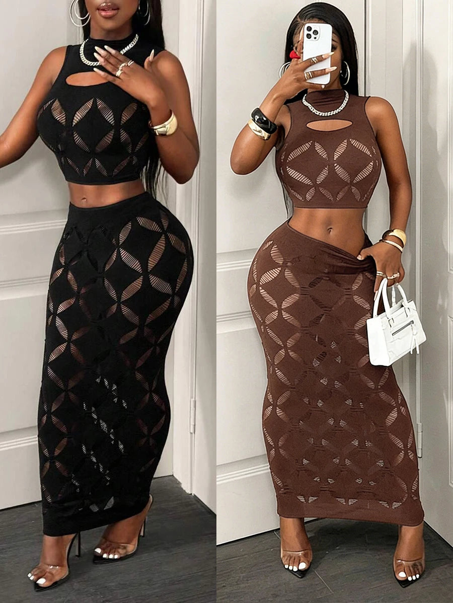 FHSEER Plus Size Women's 2-Piece Mesh Clubwear Set