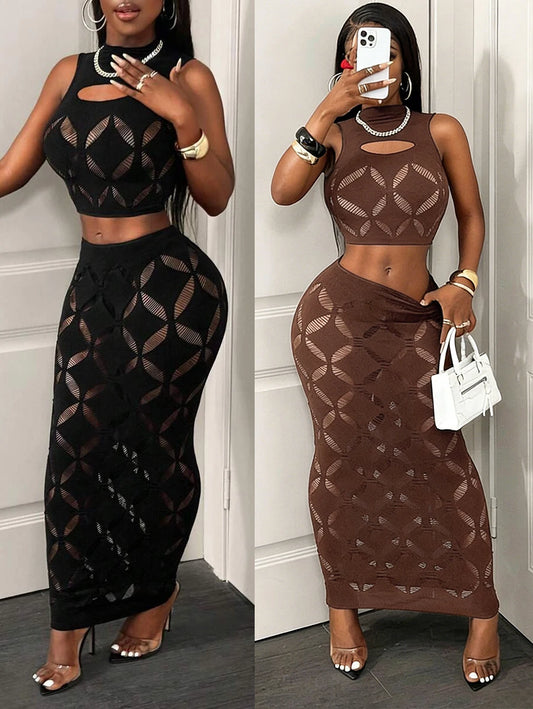 FHSEER Plus Size Women's 2-Piece Mesh Clubwear Set