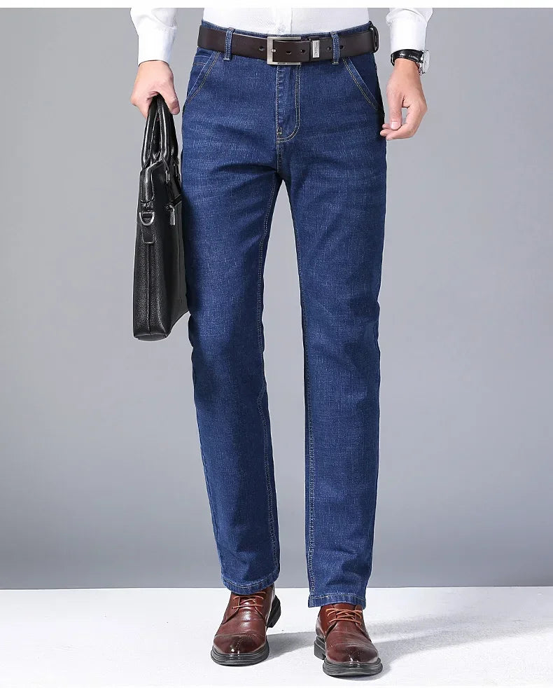 Men’s Vintage Black Straight-Leg Stretch Jeans – Business Casual Denim Pants