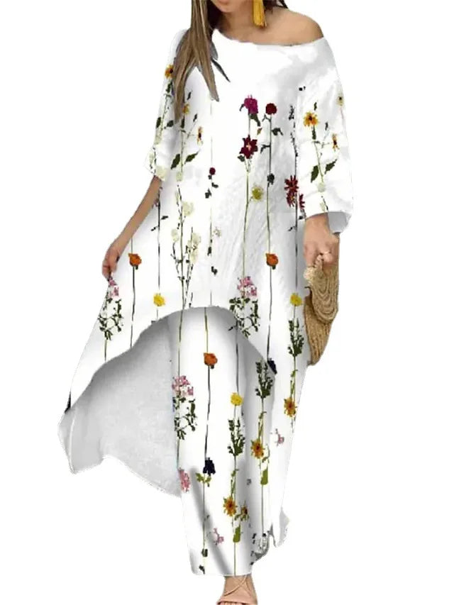 Women’s Two-Piece Pant Set – Floral Print, Casual & Comfortable