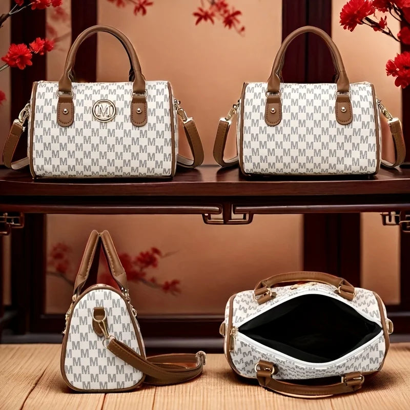 Stylish Women’s Alphabet Shoulder Bag with Golden “M”