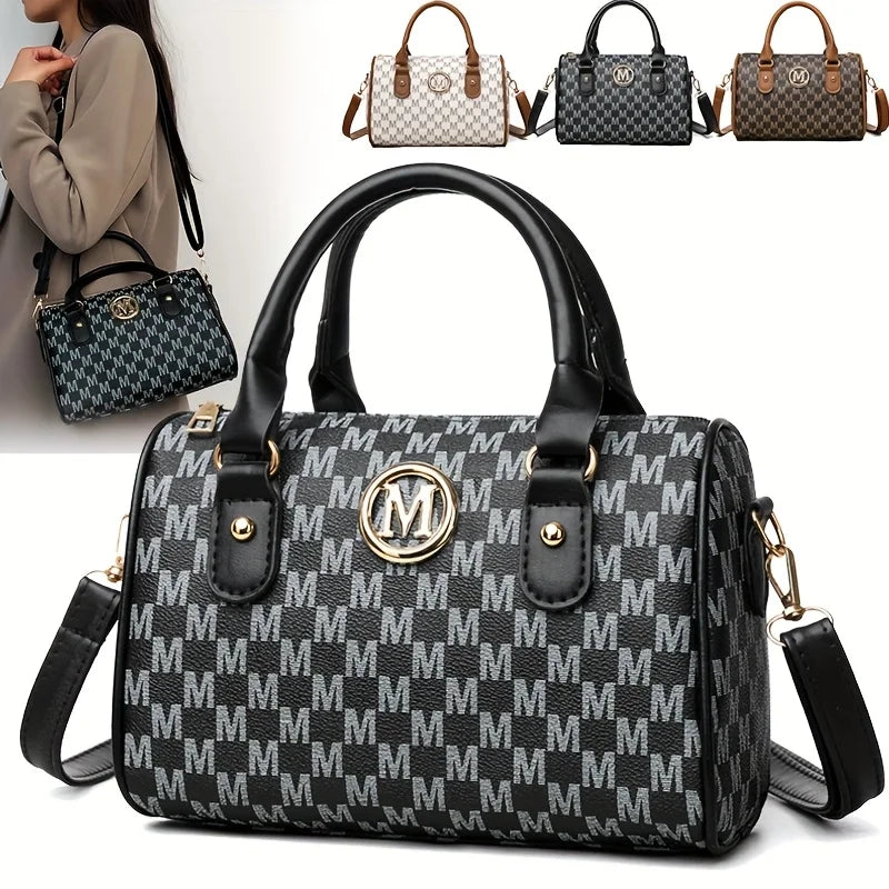 Stylish Women’s Alphabet Shoulder Bag with Golden “M”