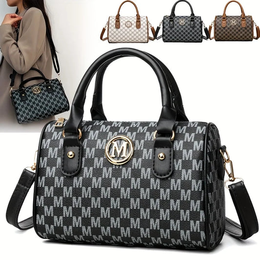 Stylish Women’s Alphabet Shoulder Bag with Golden “M”