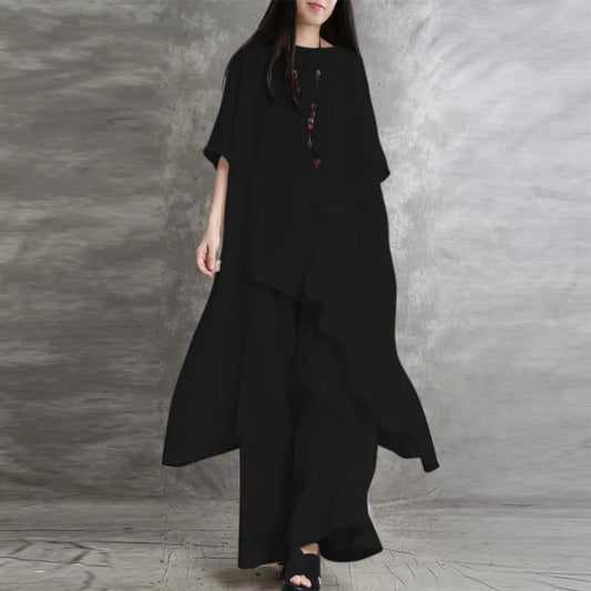 Women’s Cotton Linen 2-Piece Set – Casual Plus Size Sportswear Suit