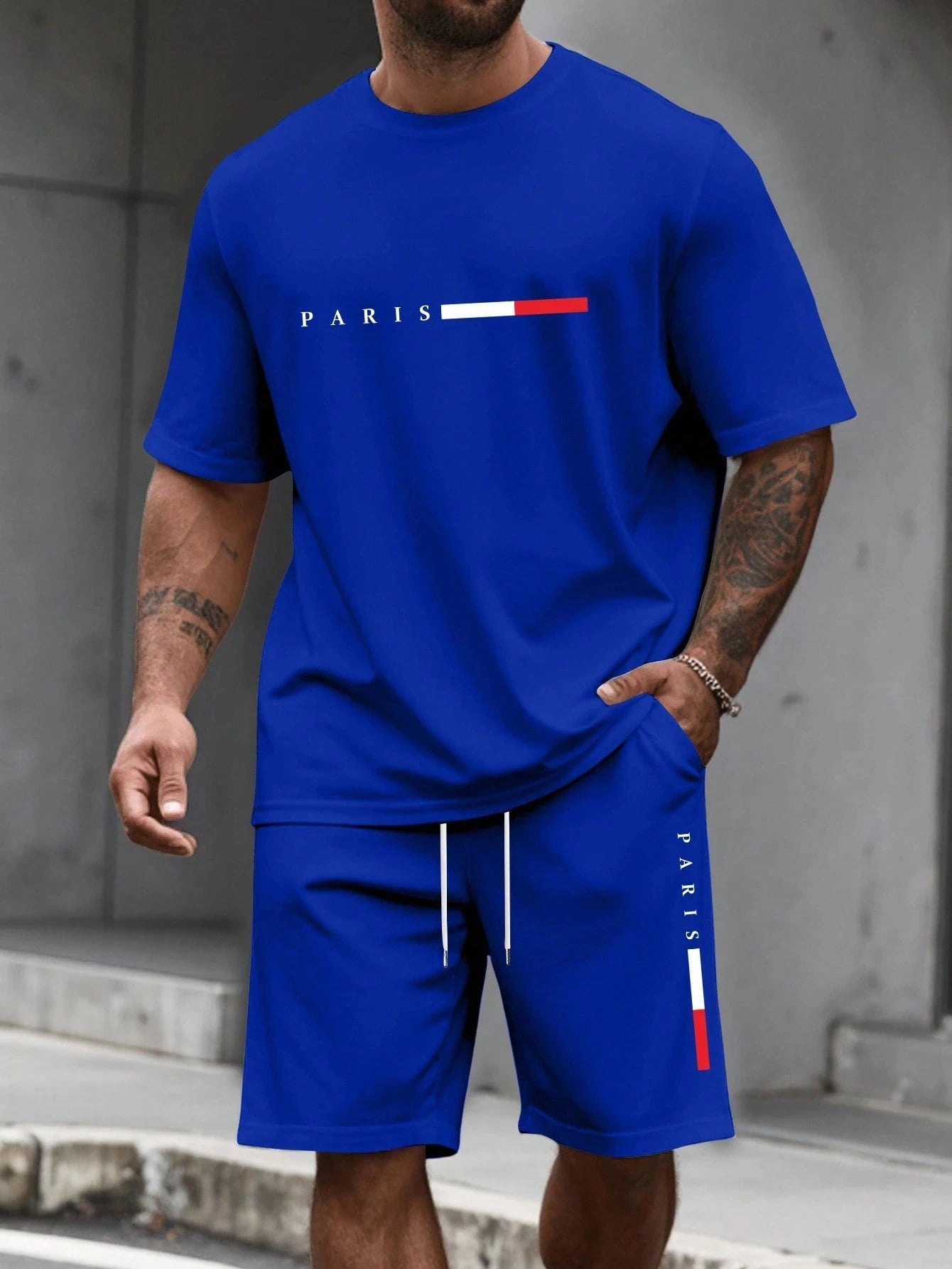 Men’s 2-Piece Tracksuit Set – O-Neck Short Sleeve Shirt & Matching Shorts Running Suit