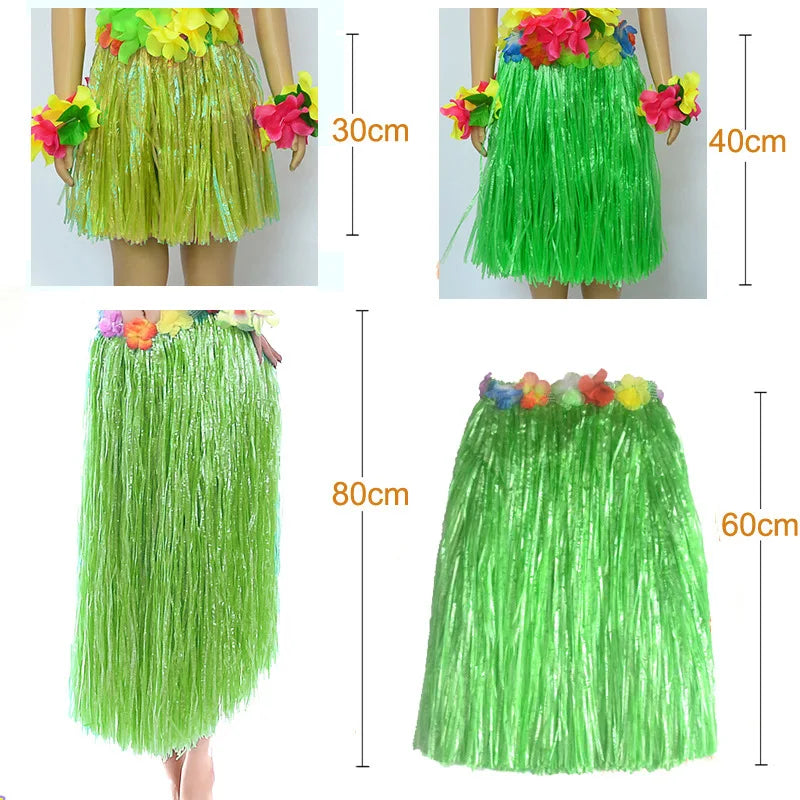 Hawaiian Grass Skirt for Kids – Hula Dance Party Costume, Flamingo Aloha Luau Theme Party Supplies, Hawaiian Party Favors