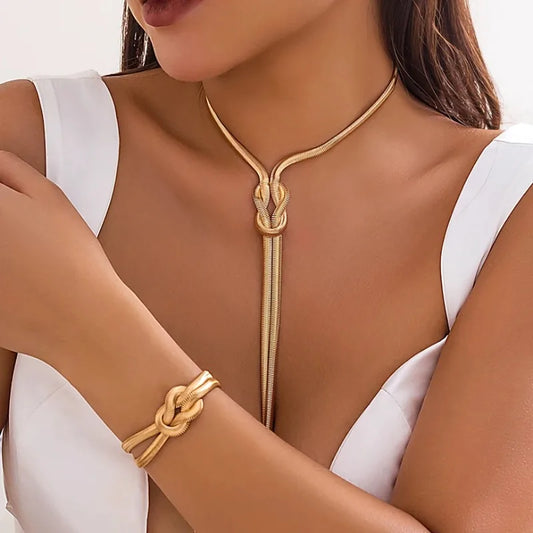 2Pcs Set – Snake Chain Necklace & Bracelet | Vintage Goth Tassel Jewelry for Women