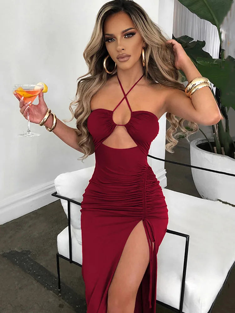 Women's Sleeveless Backless Bodycon Midi Dress – Sexy Nightclub & Party Dress