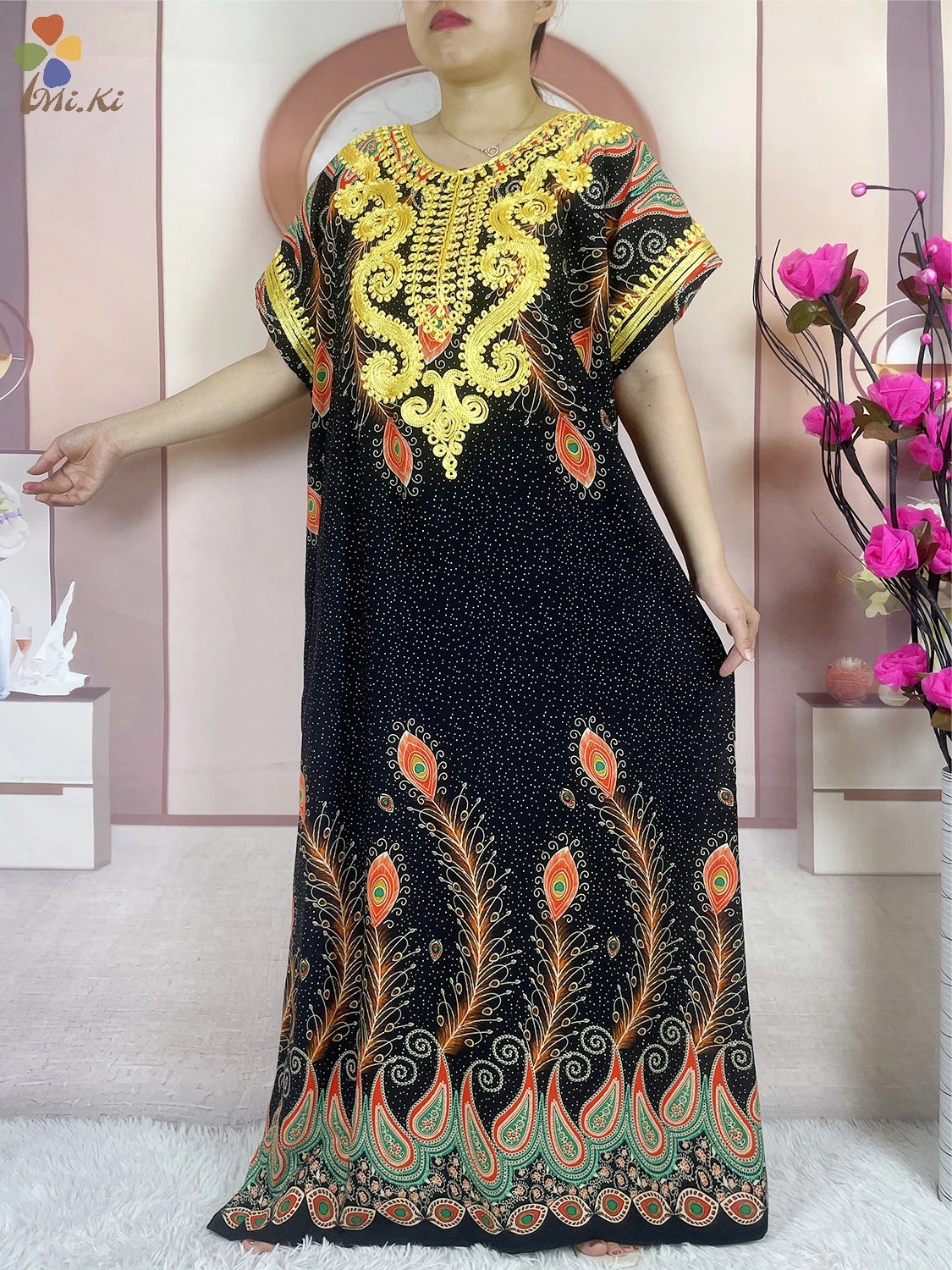 Elegant African Abaya Party Dress – Floral Embroidered Boubou Maxi
