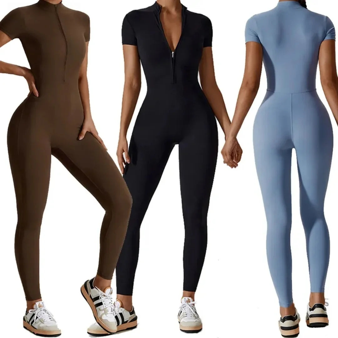 Women's Naked-Feel Short Sleeve Yoga Jumpsuit – Quick-Dry Breathable Fitness Bodysuit