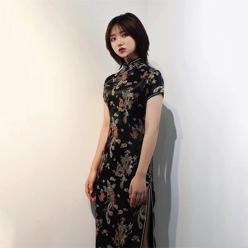 Vintage Dragon & Phoenix Long Dress (4XL–6XL)