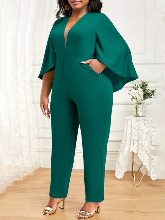 Women Summer Casual V Neck plus‑size rompers and jumpsuits