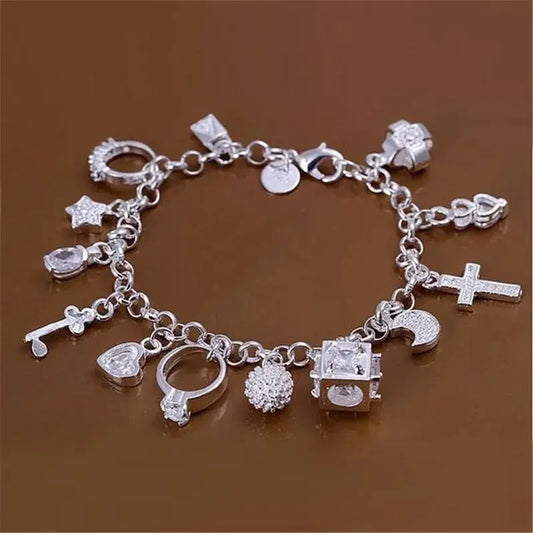 European and American Silver Fashion Bracelet with Thirteen Pendants for Women