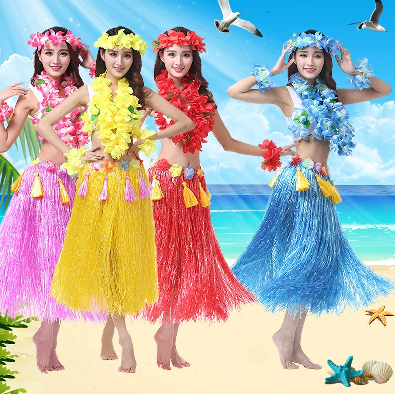 Hawaiian Grass Skirt for Kids – Hula Dance Party Costume, Flamingo Aloha Luau Theme Party Supplies, Hawaiian Party Favors