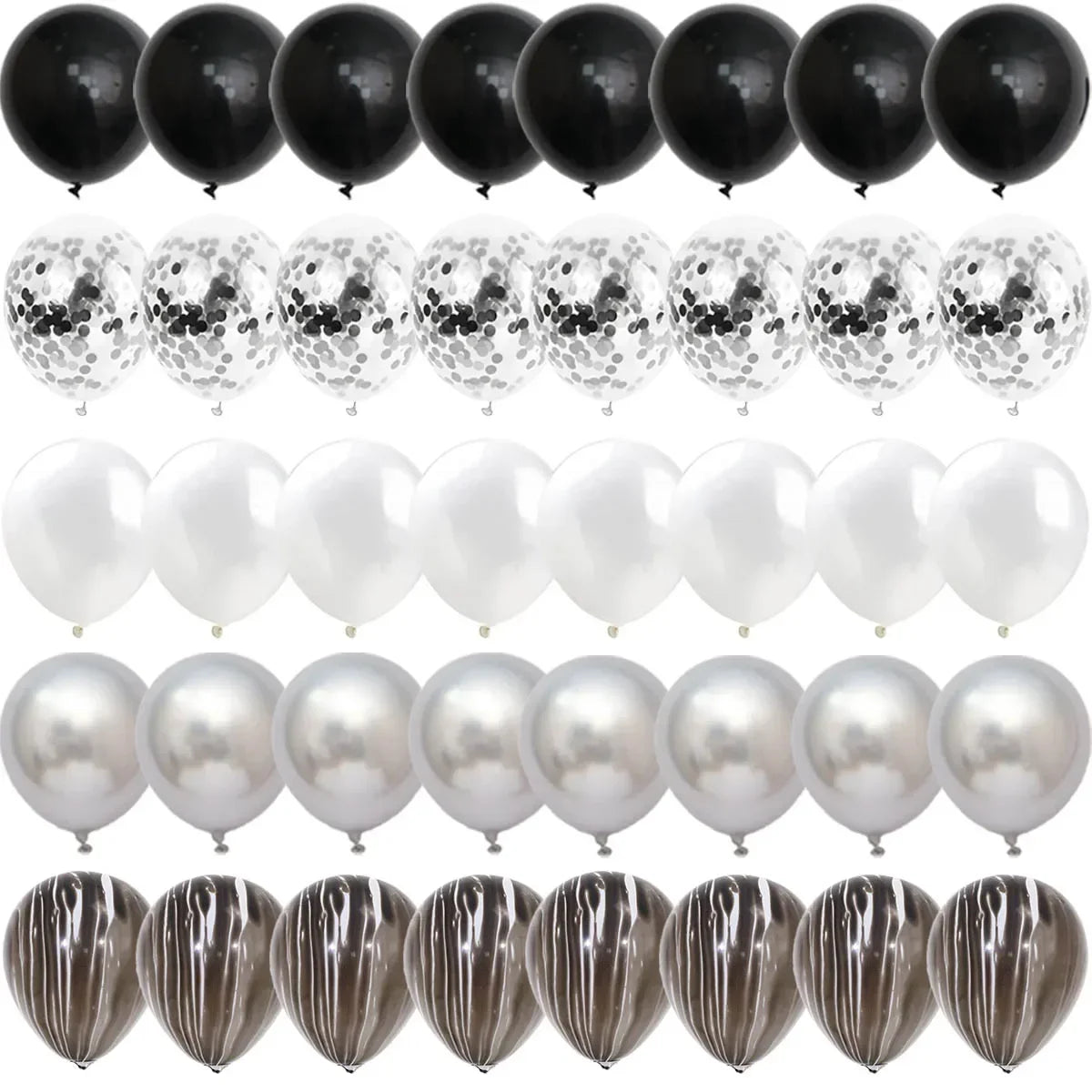 Black Metal Latex Confetti Balloons for 30th, 40th & 50th Birthday Celebrations