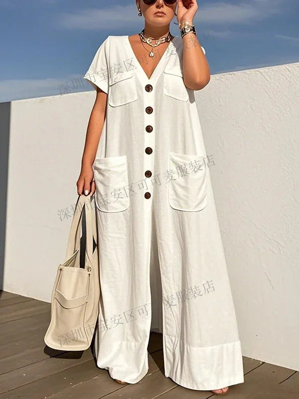 New Summer V-Neck Single-Breasted Women’s Jumpsuit