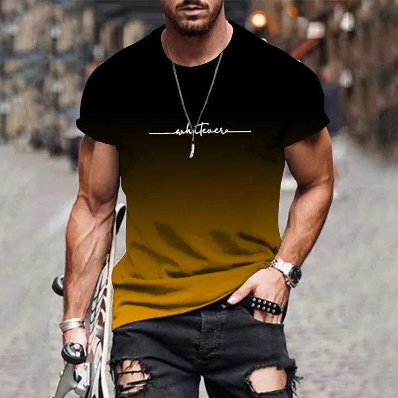 New Men’s Gradient Letter Print T-Shirt