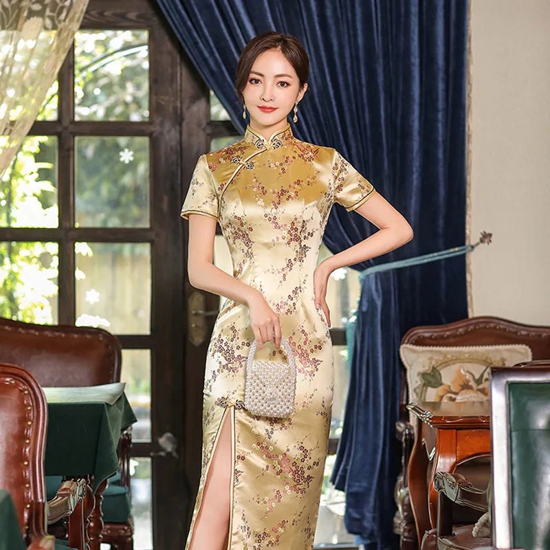 Chinese Style Dragon & Phoenix Qipao Dress – Vintage Elegant Cheongsam