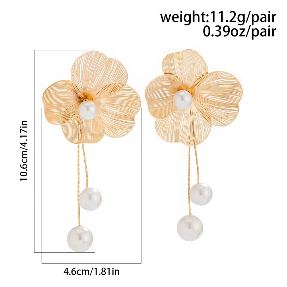 Elegant Korean Design Flower Earrings with Pearl Pendant