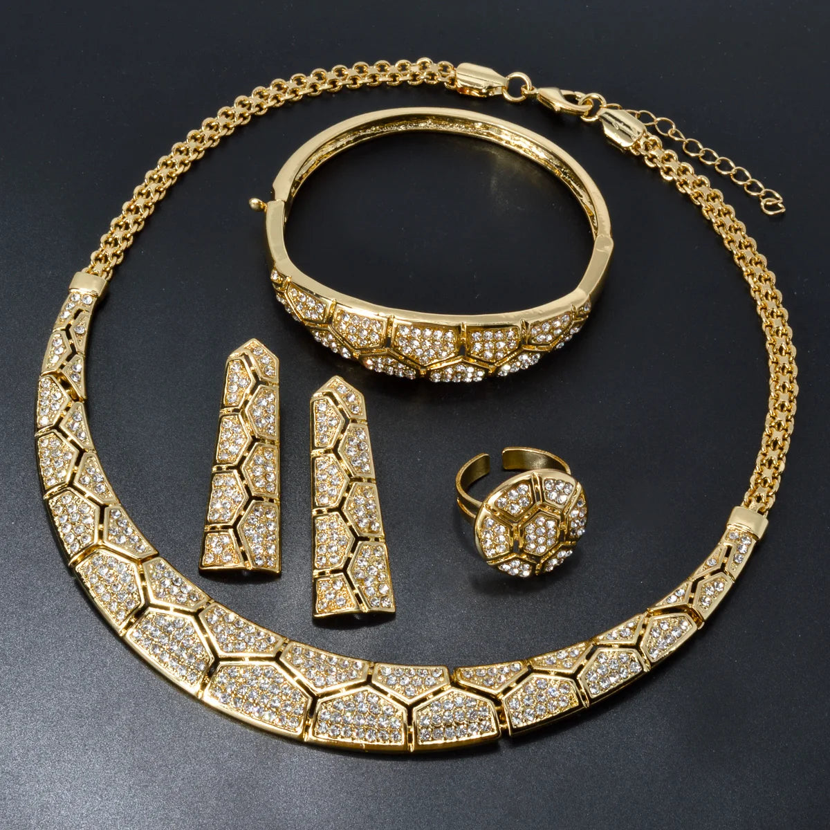 Acorite Zircon Classic Gold-Plated Earrings, Necklace, Bracelet & Ring