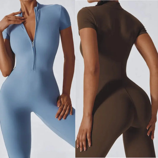 Women's Naked-Feel Short Sleeve Yoga Jumpsuit – Quick-Dry Breathable Fitness Bodysuit