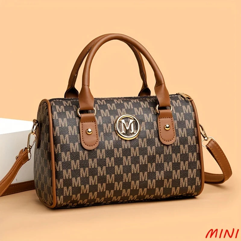 Stylish Women’s Alphabet Shoulder Bag with Golden “M”
