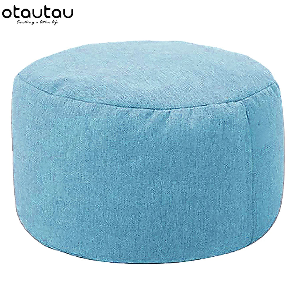 OTAUTAU Round Linen Bean Bag Ottoman
