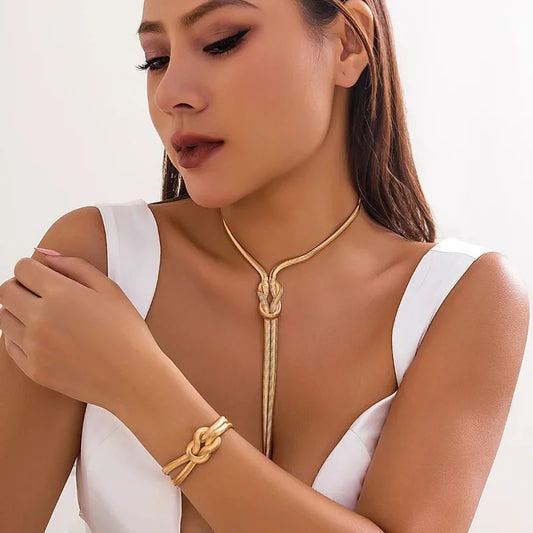 2Pcs Set – Snake Chain Necklace & Bracelet | Vintage Goth Tassel Jewelry for Women