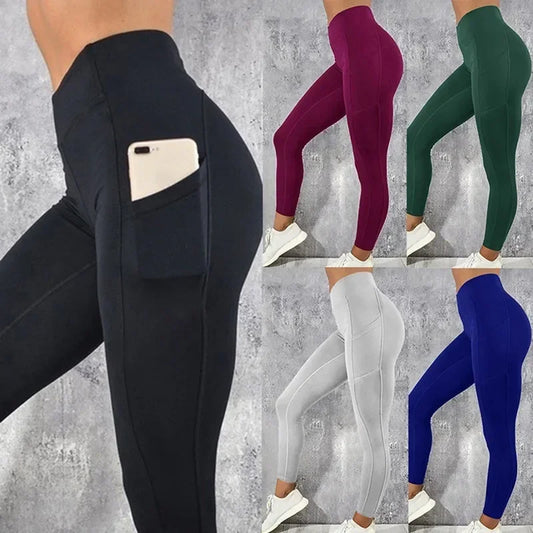 Yoga Fitness Women Leggings High Waist Tights with Pocket Gym Workout Running