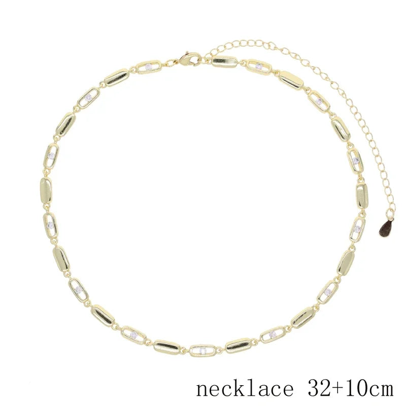 Geometric Rectangle Bling Micro Pave CZ Bar Link Chain Choker Lariat Y Necklace – Silver C