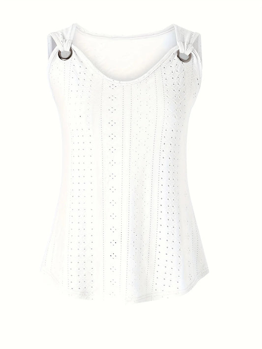 Women's Eyelet Embroidered Cami Top, V-Neck Sleeveless Tank with Decorative Buckle Straps