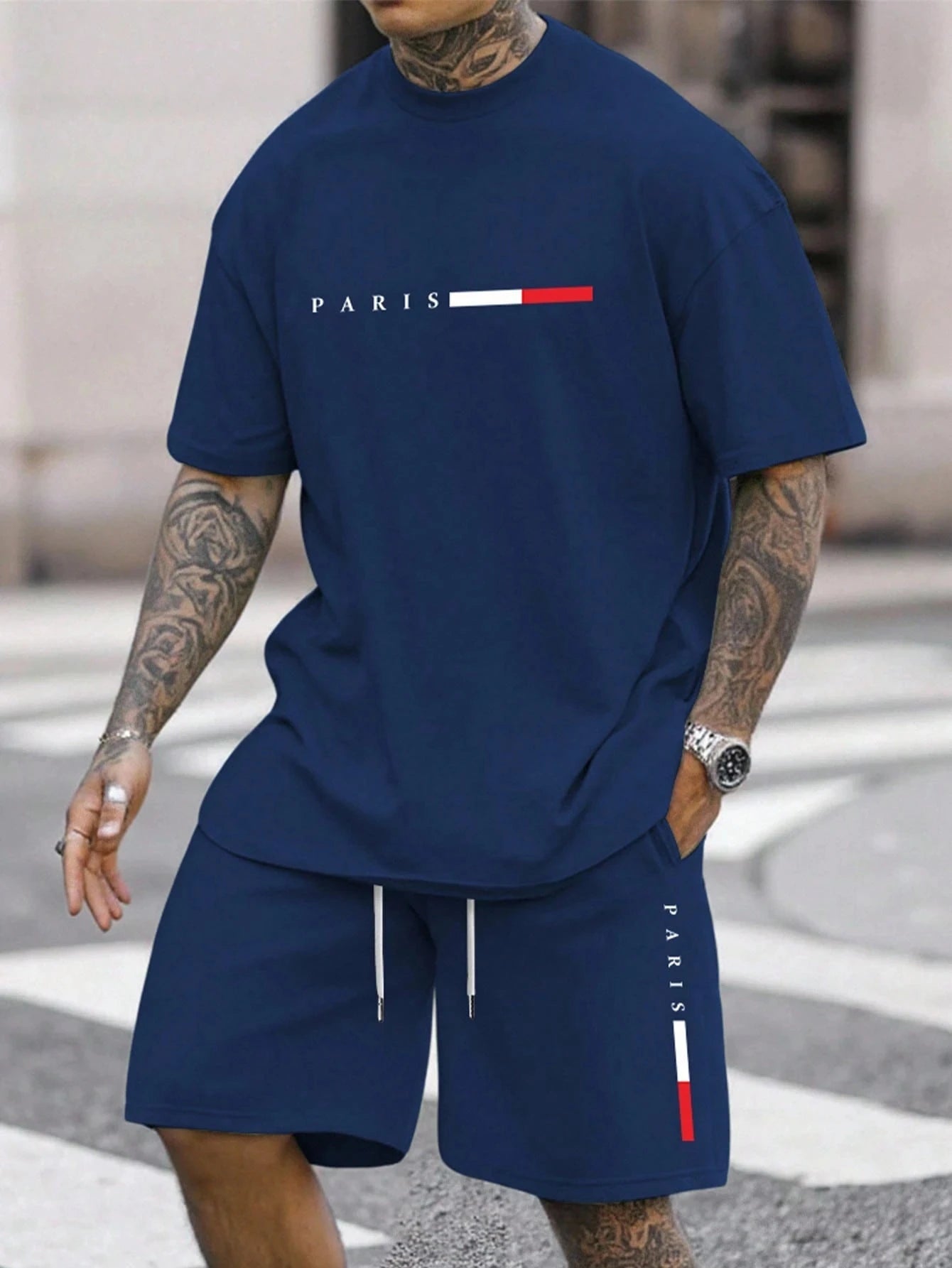 Men’s 2-Piece Tracksuit Set – O-Neck Short Sleeve Shirt & Matching Shorts Running Suit
