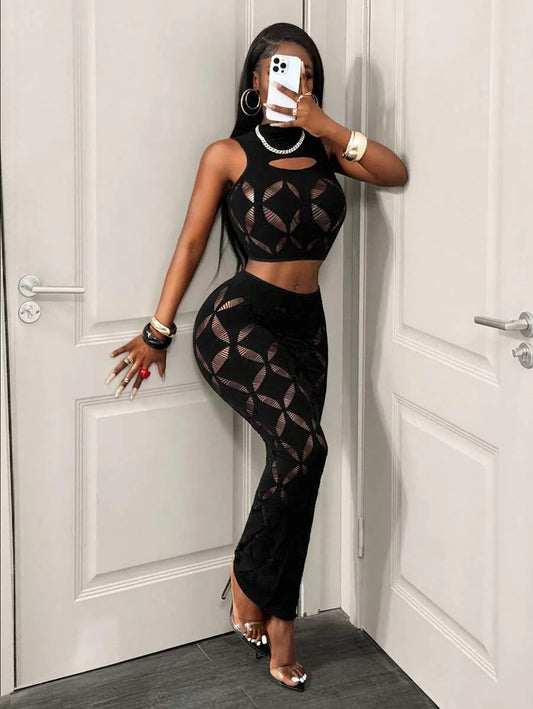 FHSEER Plus Size Women's 2-Piece Mesh Clubwear Set