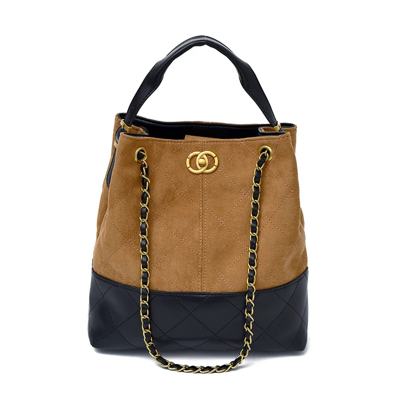 High-End Textured Quilted Chain Satchel Bucket Bag