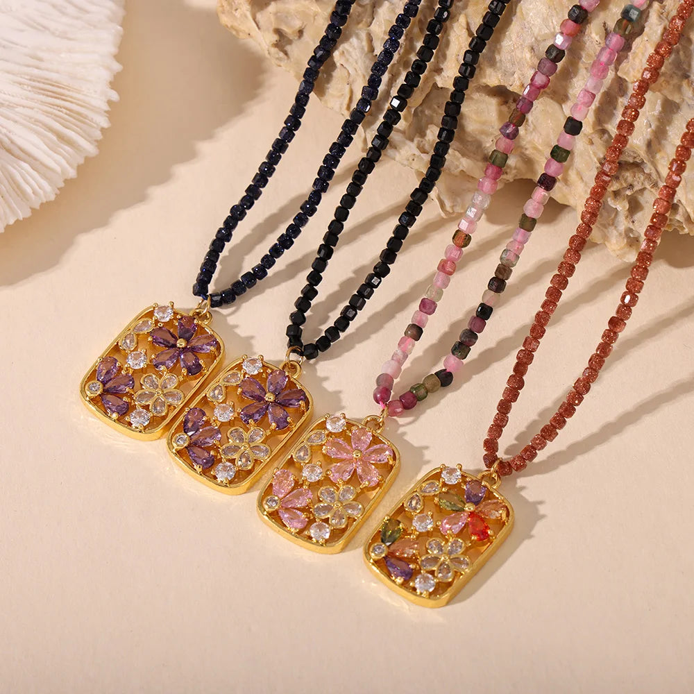 Elegant Colorful Nature Stone Flower Necklace
