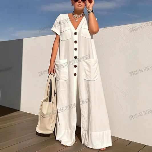 New Summer V-Neck Single-Breasted Women’s Jumpsuit