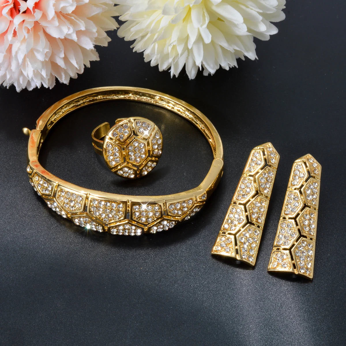 Acorite Zircon Classic Gold-Plated Earrings, Necklace, Bracelet & Ring