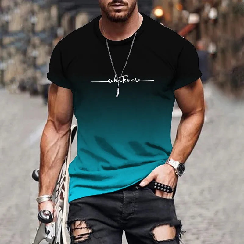New Men’s Gradient Letter Print T-Shirt