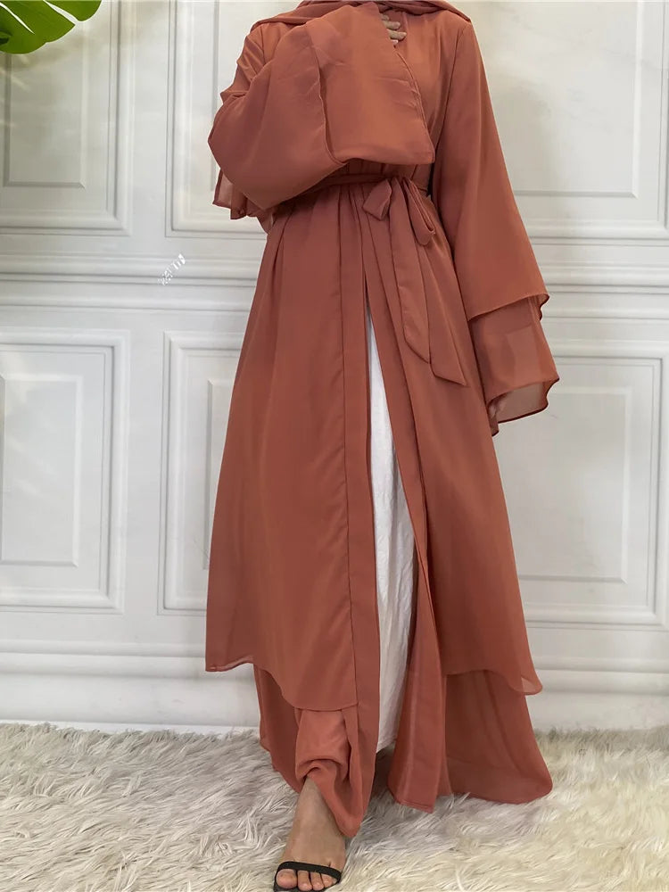 Latest Muslim Abaya – Two-Layer Chiffon Elegant Cardigan Robe for Women