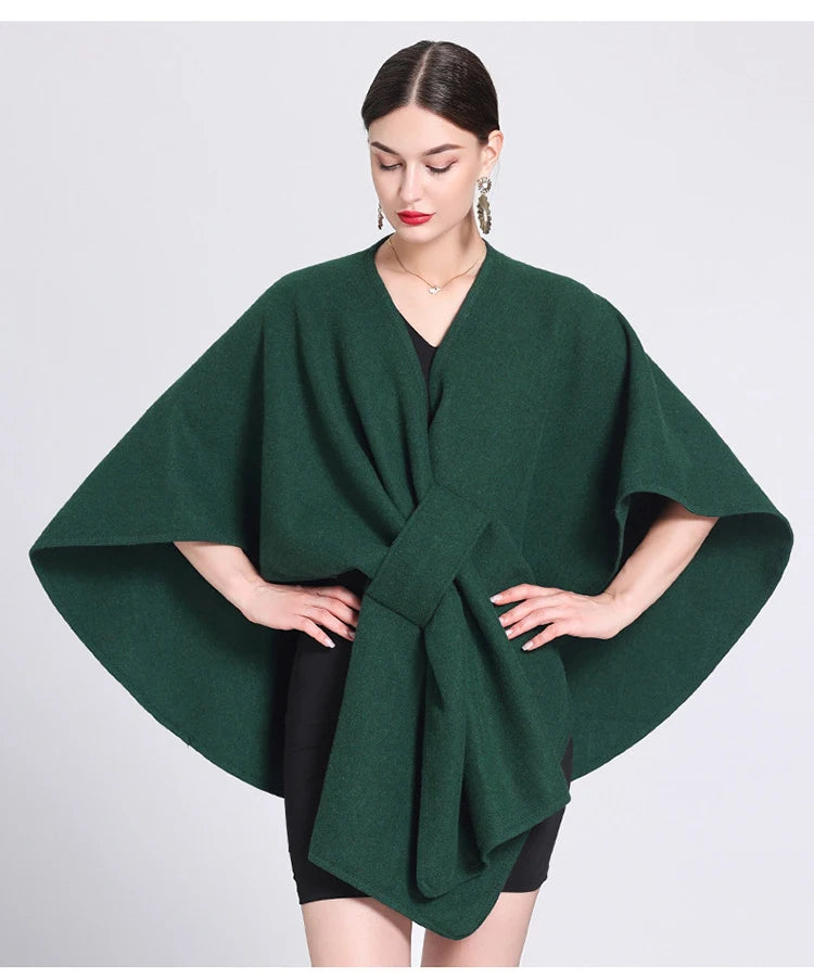 Fashion Side Strap Wool-Blend Poncho Cape – Autumn/Winter Women’s Cardigan Shawl Cloak