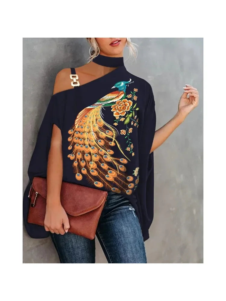 Casual Floral Batwing Sleeve Blouse for Women – Loose Summer Fashion Top
