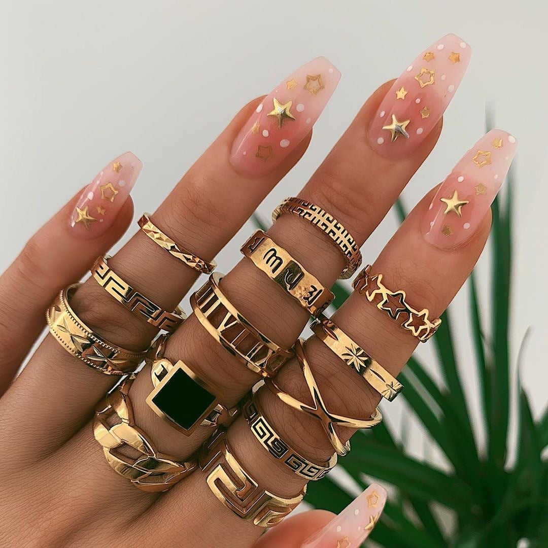 European And American Geometric Diamond Butterfly Flower XINGX Multiple Pieces Set Ring