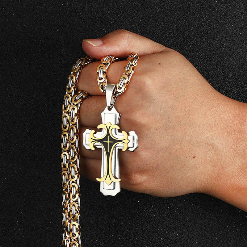Christian Trinity Latin Cross Necklace for Men